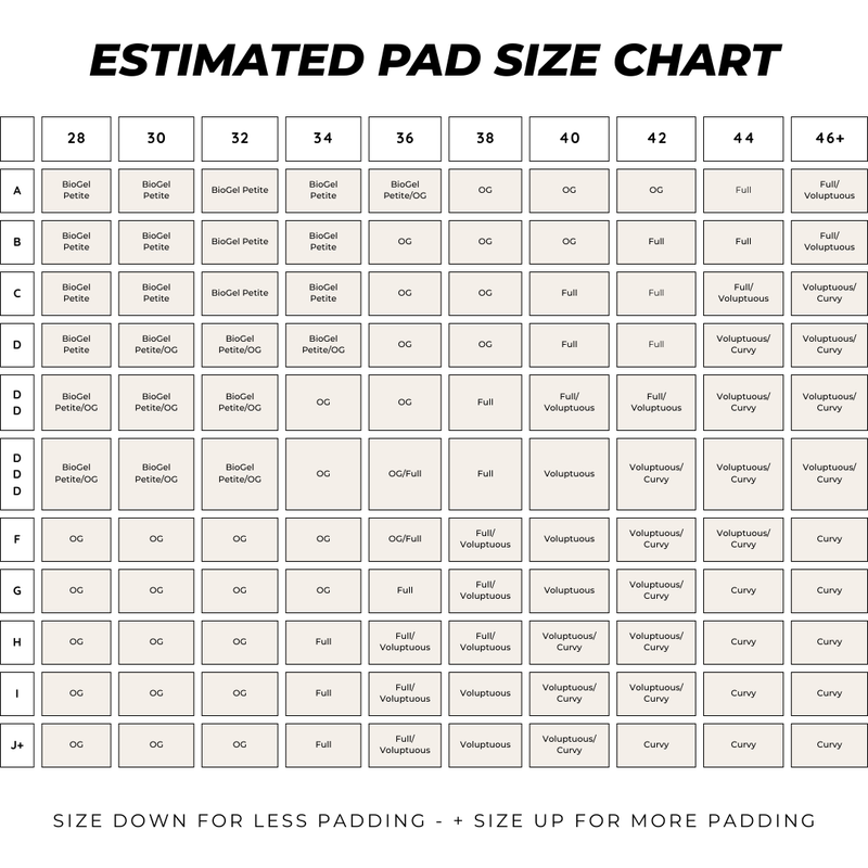 PAD SIZE CHART – Misses Kisses: The Frontless Bra